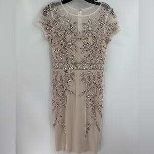 adrianna papell Embellished Mesh Sequin Cocktail wedding Formal Gown dress 2 NWT